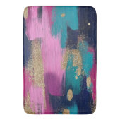 Navy Teal Pink Gold Glitter Abstract Brushstroke バスマット (正面縦)
