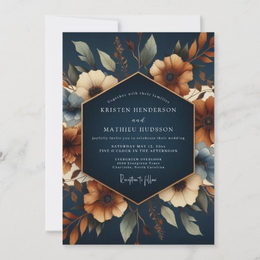 Navy Terracotta Autumn Wedding 招待状 (正面)
