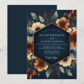 Navy Terracotta Autumn Wedding 招待状 (正面/裏面)