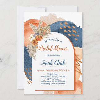 Navy Terracotta Boho Bridal Shower Invitation 招待状