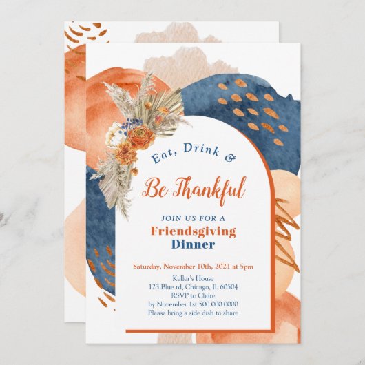 Navy Terracotta Boho Invitation 招待状 (正面/裏面)