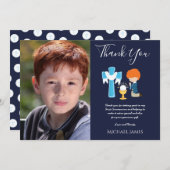 NAVY THANK YOU PHOTO 1st Communion - RED HAIR BOY サンキューカード (正面/裏面)