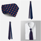 Navy Tie with Carrot-Orange Star Pattern ネクタイ