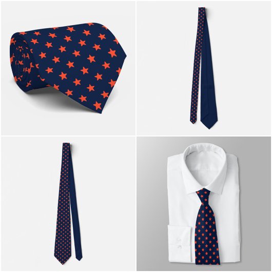 Navy Tie with Carrot-Orange Star Pattern ネクタイ