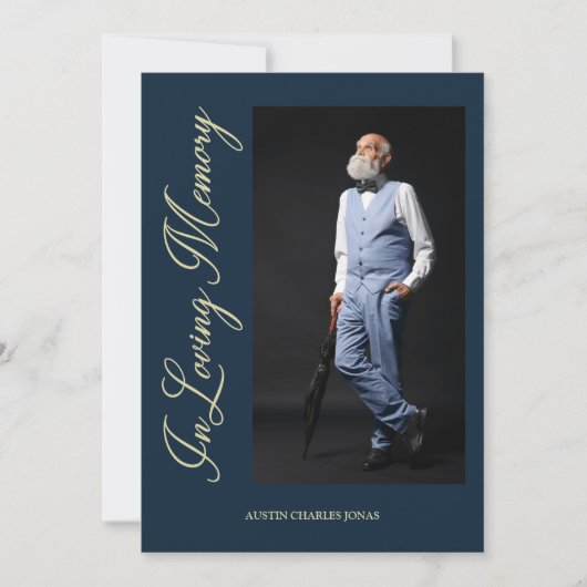 Navy Traditional Elegant Golden Effect Photo 招待状 (正面)