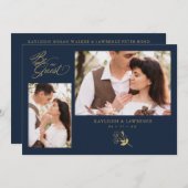 Navy Trendy Branches Wedding Celebration 2 Photos (正面/裏面)