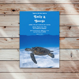 Navy Underwater Aquatic Turtle Coastal wedding 招待状