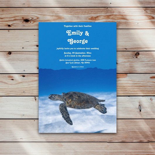 Navy Underwater Aquatic Turtle Coastal wedding 招待状