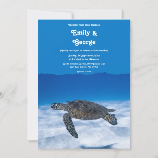 Navy Underwater Aquatic Turtle Coastal wedding 招待状 (正面)