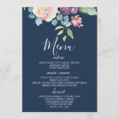 Navy Waterカラーフローラ結婚のテーブルメニューカード メニュー (正面)