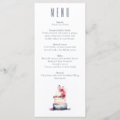 Navy Watercolor Cake Wedding Menu Card メニュー (正面)