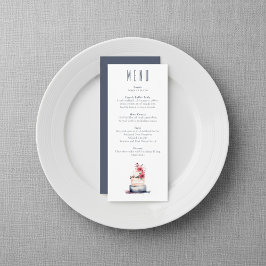 Navy Watercolor Cake Wedding Menu Card メニュー