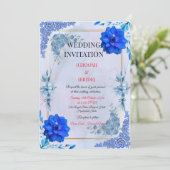Navy Watercolor Flower Wedding Invite 招待状 (スタンド正面)