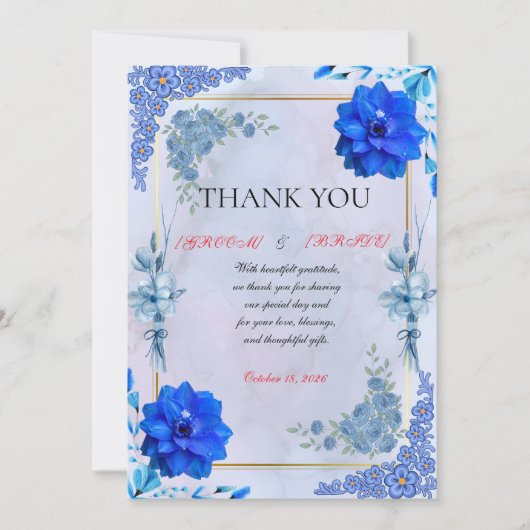 Navy Watercolor Romantic Floral Appreciation Card サンキューカード (正面)
