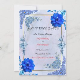Navy Watercolor Wedding Announcement セーブザデート