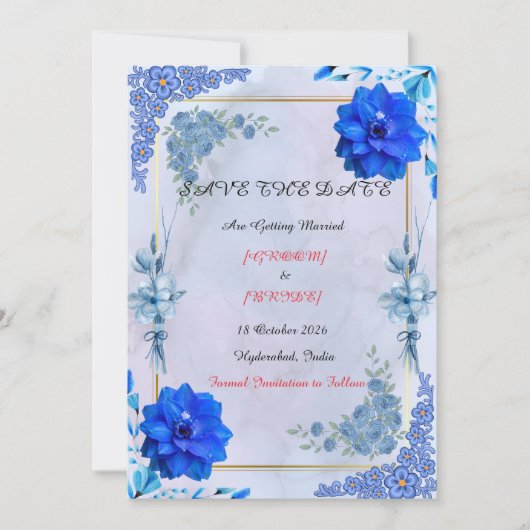 Navy Watercolor Wedding Announcement セーブザデート (正面)