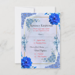 Navy Watercolor Wedding Response Card 出欠カード