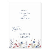 Navy Watercolor Wildflower Foldable Place Card テーブルナンバー (正面)