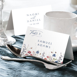 Navy Watercolor Wildflower Foldable Place Card テーブルナンバー