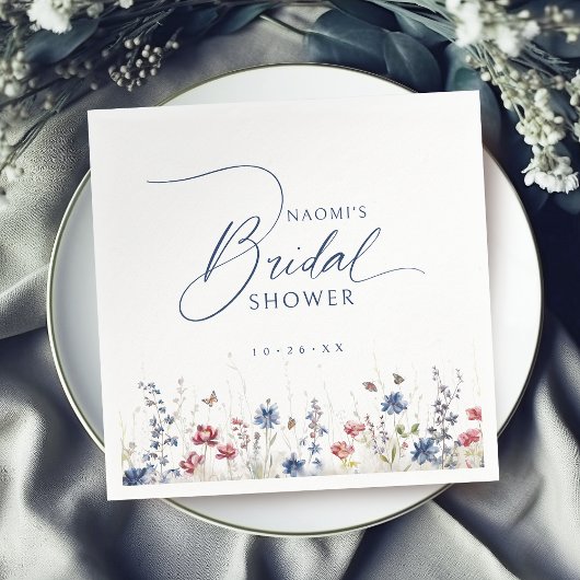 Navy Watercolor Wildflower Rustic Bridal Shower  スタンダードカクテルナプキン