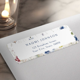 Navy Watercolor Wildflower Rustic Return Address ラベル