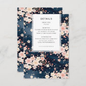 Navy Waves Sakura Blossom Modern Wedding Details エンクロージャーカード (正面/裏面)