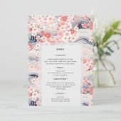 Navy Waves Sakura Floral Modern Wedding Menu 招待状 (スタンド正面)