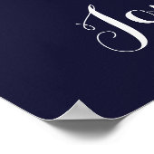 Navy wedding welcome sign pink flowers ポスター (角)