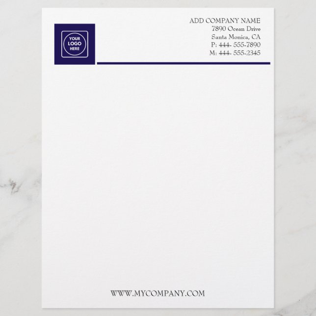 Navy White Basic Business Office letterhead レターヘッド (正面)