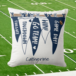 Navy White Game Day Pennant Tailgate Team Decor クッション