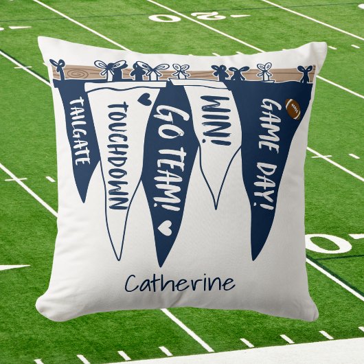 Navy White Game Day Pennant Tailgate Team Decor クッション