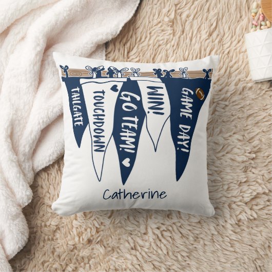Navy White Game Day Pennant Tailgate Team Decor クッション (ブランケット)