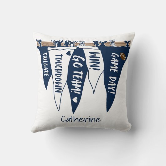 Navy White Game Day Pennant Tailgate Team Decor クッション (裏面)
