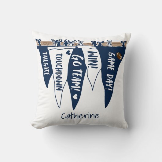 Navy White Game Day Pennant Tailgate Team Decor クッション (正面)