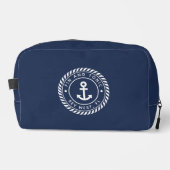 Navy & White Nautical Anchor Stripe Boat Name ドップキット (正面)