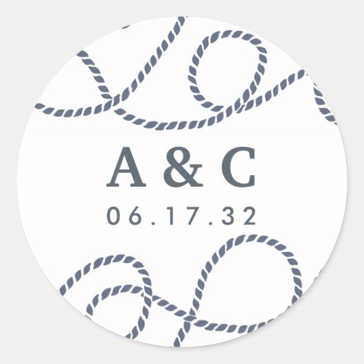 Navy & White | Seaworthy Wedding Monogram ラウンドシール (正面)