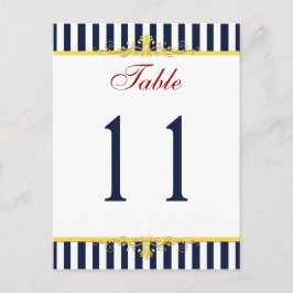 Navy、White、Yellow、Redテーブストライプのル番号 ポストカード