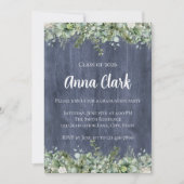 Navy Wood Eucalyptus Graduation Invitation 招待状 (正面)