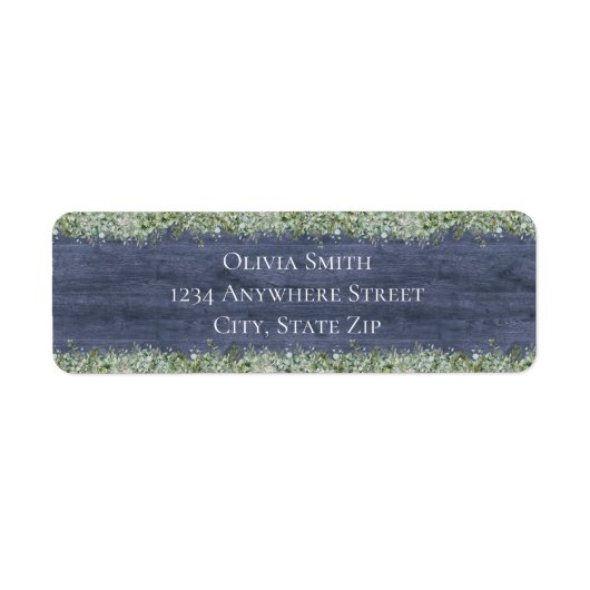Navy Wood Eucalyptus Return Address Labels ラベル (正面)