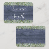 Navy Wood Eucalyptus Wedding Place Cards | Rustic プレイスカード (正面/裏面)