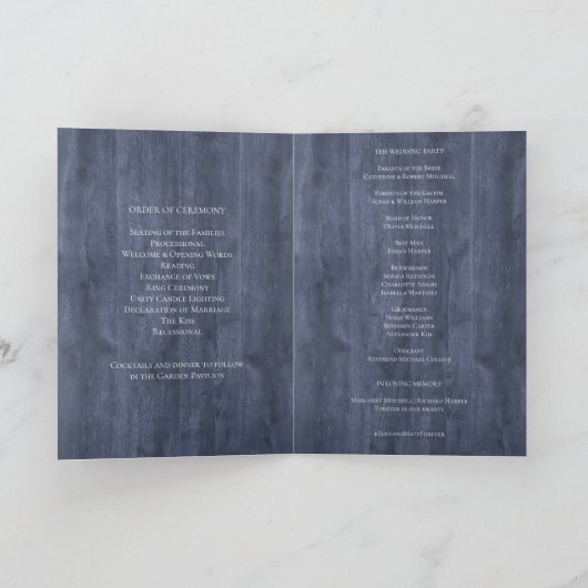 Navy Wood Eucalyptus Wedding Program | Rustic プログラム (内部)