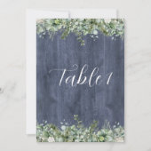 Navy Wood Eucalyptus Wedding Table Numbers 招待状 (正面)