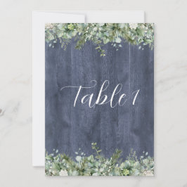 Navy Wood Eucalyptus Wedding Table Numbers 招待状