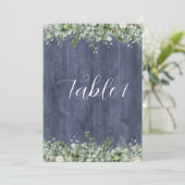 Navy Wood Eucalyptus Wedding Table Numbers 招待状 (スタンド正面)
