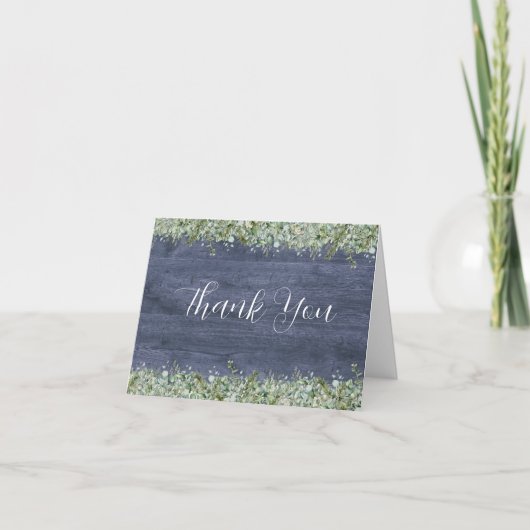 Navy Wood Eucalyptus Wedding Thank You Cards サンキューカード (正面)