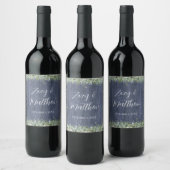 Navy Wood Eucalyptus Wedding Wine Label | Rustic ワインラベル (ボトル)