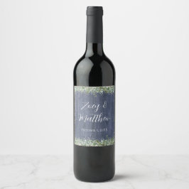 Navy Wood Eucalyptus Wedding Wine Label | Rustic ワインラベル