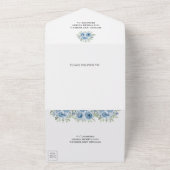 Navy Wood Mason Jar Dusty Blue Floral Wedding オールインワン招待状 (外側)