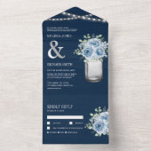 Navy Wood Mason Jar Dusty Blue Floral Wedding オールインワン招待状 (内側)