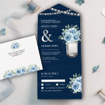 Navy Wood Mason Jar Dusty Blue Floral Wedding オールインワン招待状<br><div class="desc">Amaze your guests with this elegant wedding invite featuring lovely flowers and modern typography with detachable RSVP postcard. Simply add your event details on this easy-to-use template to make it a one-of-a-kind invitation.</div>